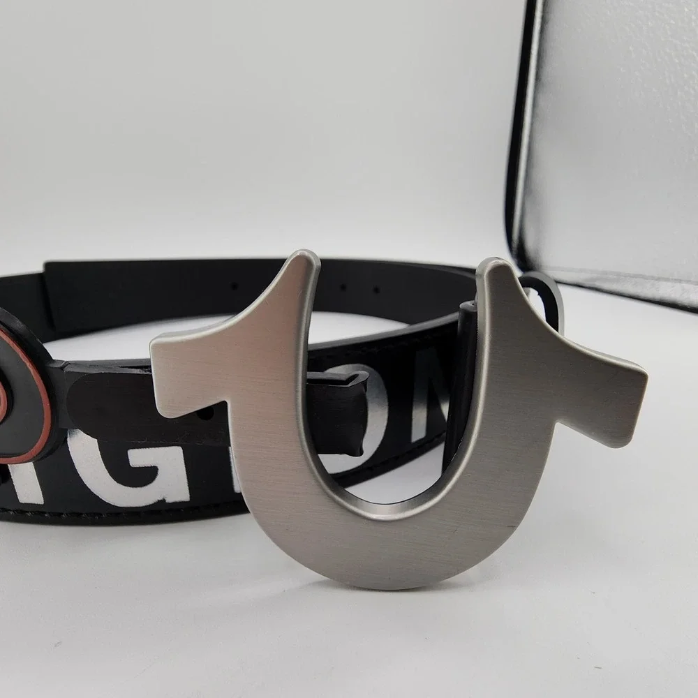 True Religion Mens Belt Holo Sage Black Heavyweight Horseshoe Buckle Size 38 NEW